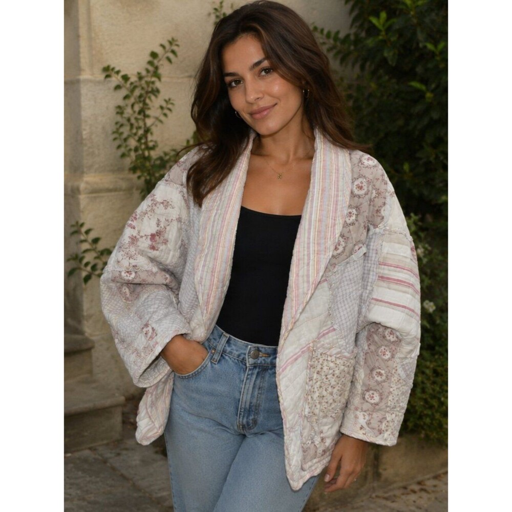 Dalwi Handmade Oversized Patchwork Cottage Core Floral Boho Pastel Jacket